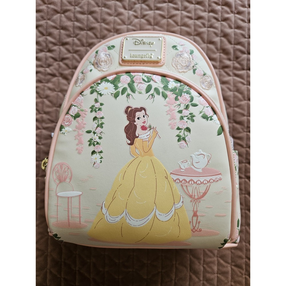 NWT Loungefly Disney Beauty and The Beast Quilted Belle Embroid'd Mini Backpack